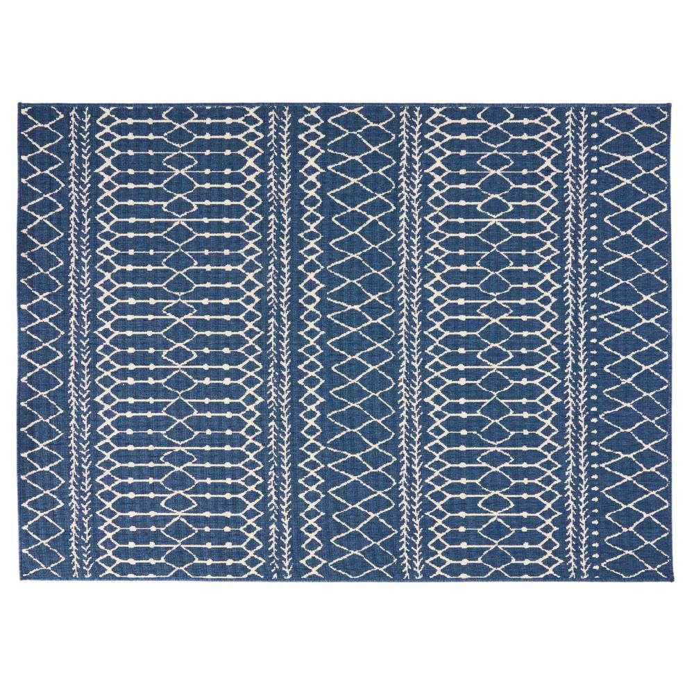 Sham Area Rug, Rectangular 5 x 7, Blue Indoor Outdoor, Handcrafted Details