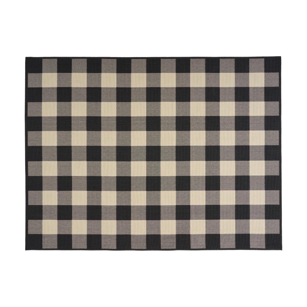Ina Area Rug, Indoor Outdoor 8 x 10 Rectangular, Black Beige Gray Checkers