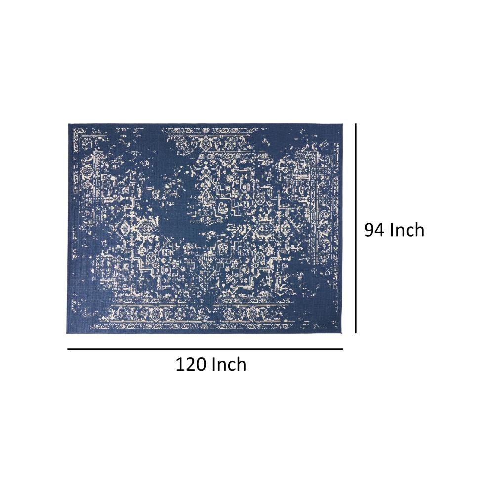 Sima Area Rug, Rectangular 8 x 10, Blue Woven Indoor Outdoor, White Design -BM321211
