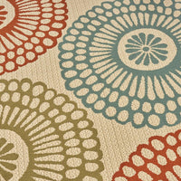Monis Area Rug, Round 8 x 8, Ivory Indoor Outdoor, Ivory Medallion Pattern -BM321212