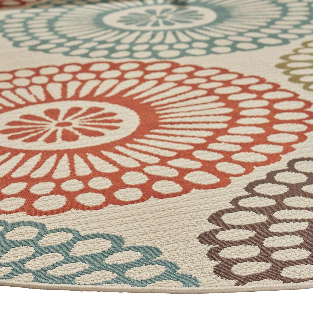 Monis Area Rug, Round 8 x 8, Ivory Indoor Outdoor, Ivory Medallion Pattern -BM321212