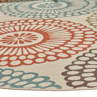 Monis Area Rug, Round 8 x 8, Ivory Indoor Outdoor, Ivory Medallion Pattern -BM321212