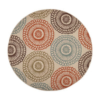 Monis Area Rug, Round 8 x 8, Ivory Indoor Outdoor, Ivory Medallion Pattern