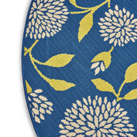 Ira Area Rug, Round 8 x 8, Blue Indoor Outdoor, White, Yellow Floral Design -BM321214
