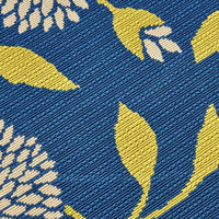 Ira Area Rug, Round 8 x 8, Blue Indoor Outdoor, White, Yellow Floral Design -BM321214