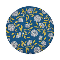 Ira Area Rug, Round 8 x 8, Blue Indoor Outdoor, White, Yellow Floral Design