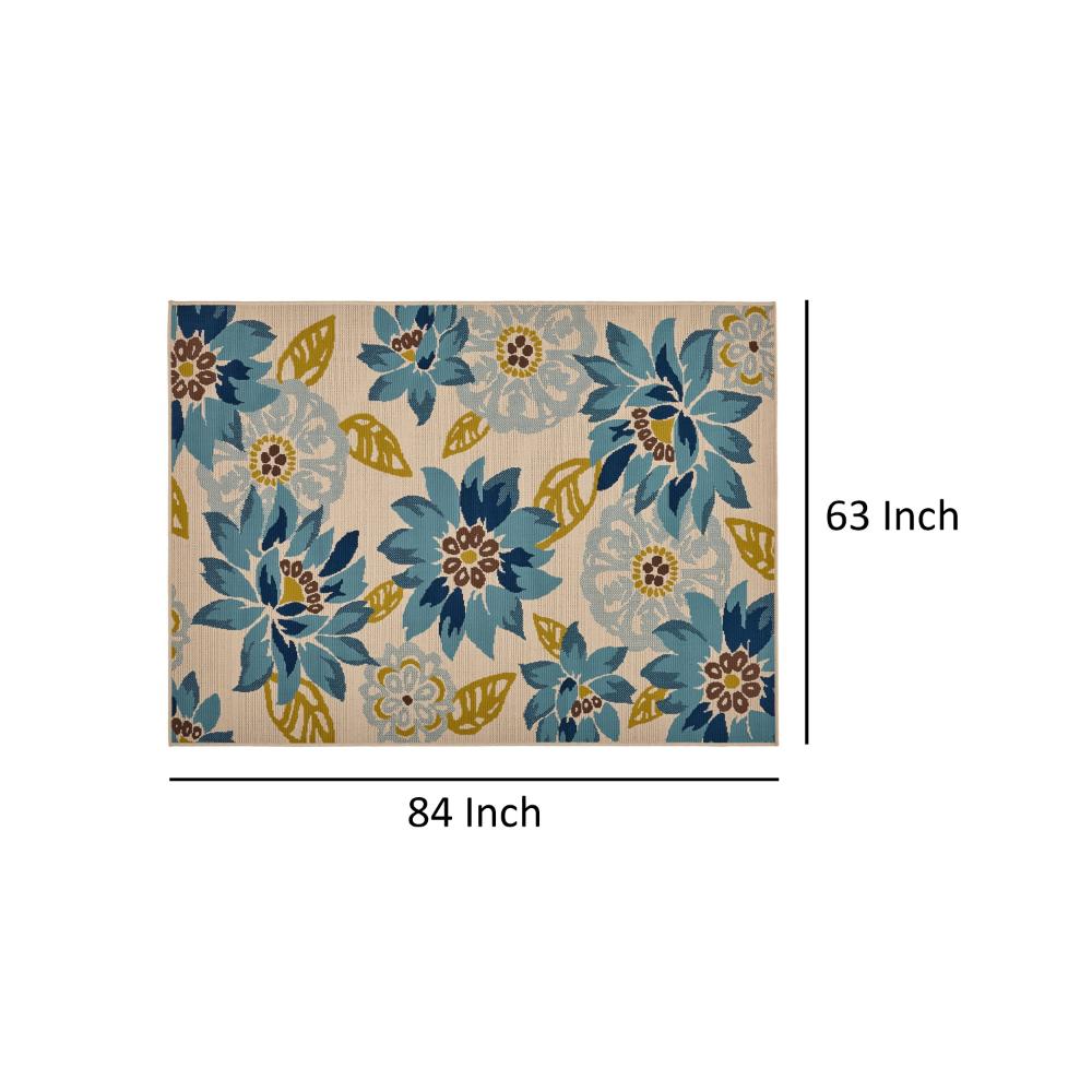 Ira Area Rug, Rectangular 5 x 7, Ivory Indoor Outdoor, Blue Yellow Floral -BM321215