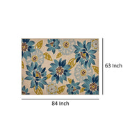 Ira Area Rug, Rectangular 5 x 7, Ivory Indoor Outdoor, Blue Yellow Floral -BM321215