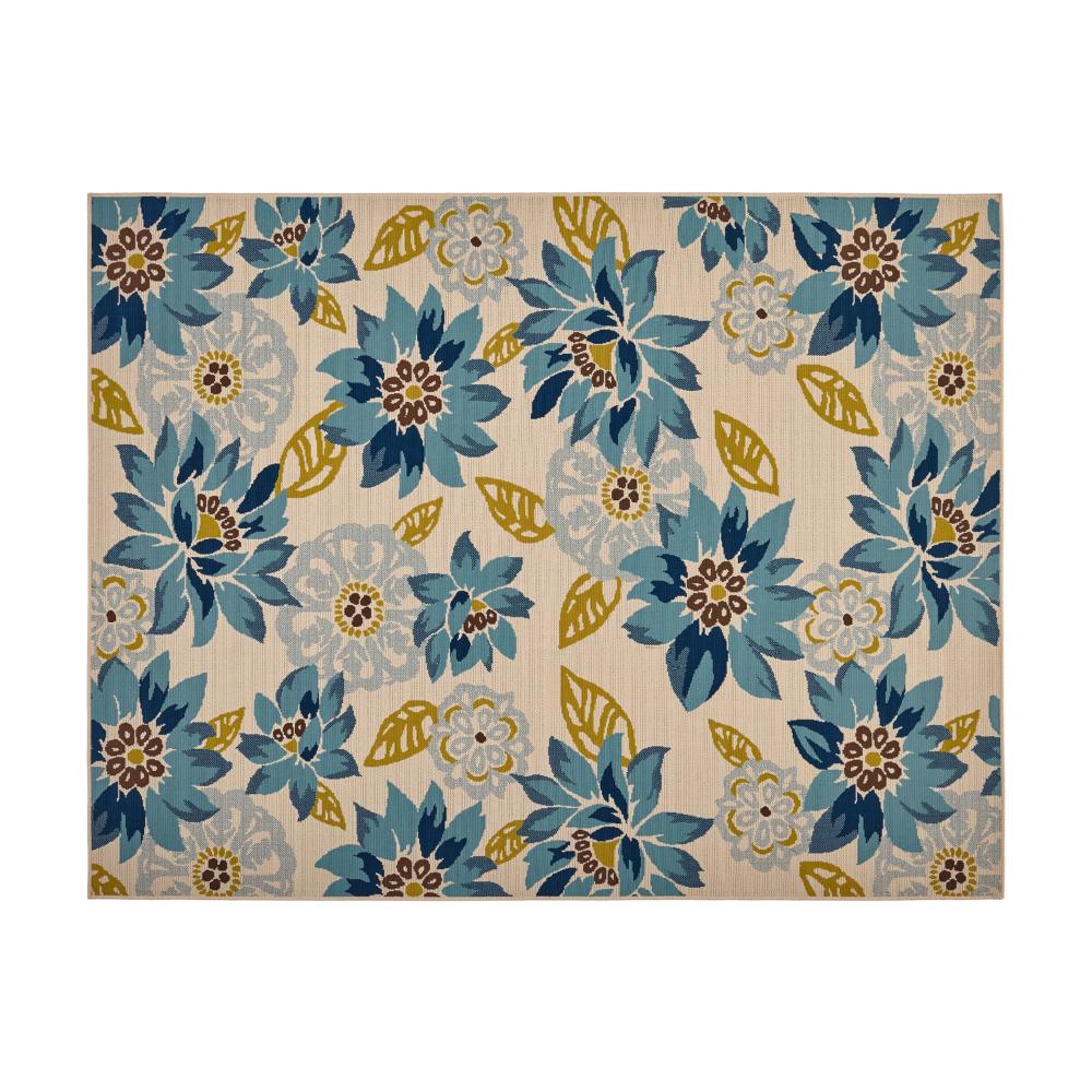 Ira Area Rug, Rectangular 8 x 10, Ivory Indoor Outdoor, Blue Yellow Floral