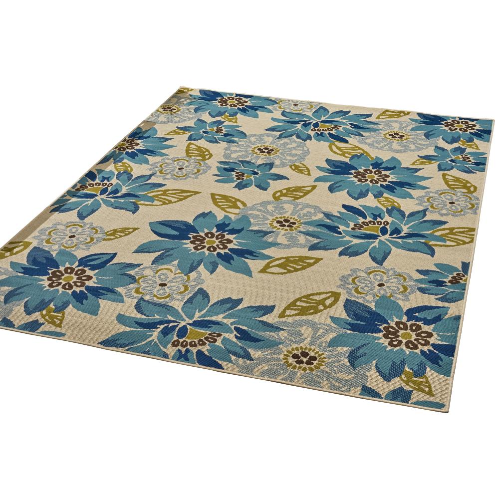 Ira Area Rug, Rectangular 8 x 10, Ivory Indoor Outdoor, Blue Yellow Floral -BM321216