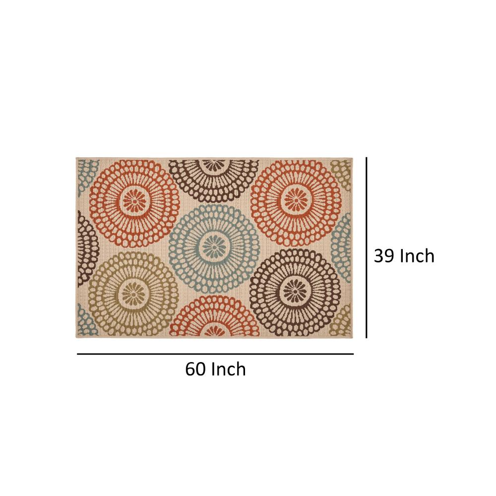Monis Area Rug, Rectangular 3 x 5, Ivory Indoor Outdoor, Medallion pattern -BM321217