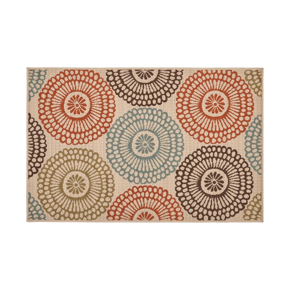 Monis Area Rug, Rectangular 3 x 5, Ivory Indoor Outdoor, Medallion pattern