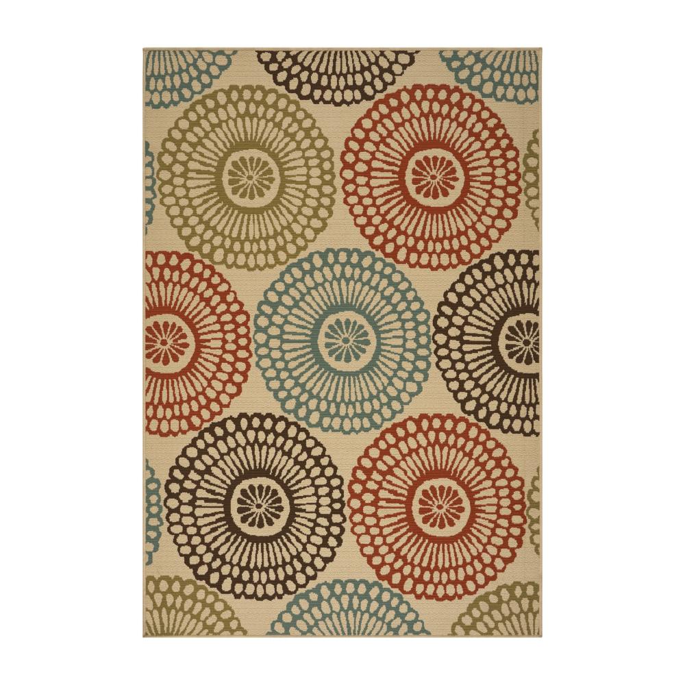 Monis Area Rug, Rectangular 5 x 7, Beige Indoor Outdoor, Medallion Pattern