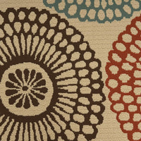 Monis Area Rug, Rectangular 5 x 7, Beige Indoor Outdoor, Medallion Pattern -BM321218