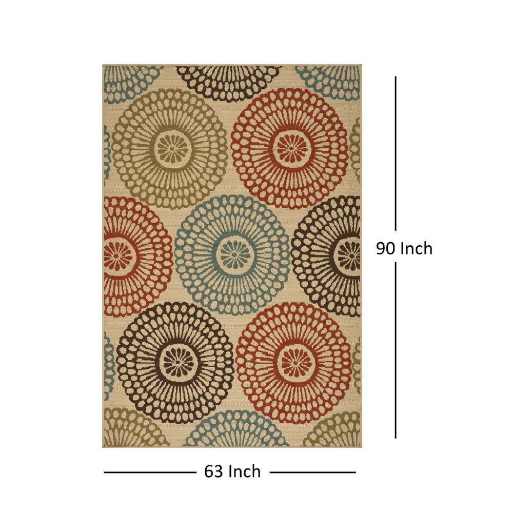 Monis Area Rug, Rectangular 5 x 7, Beige Indoor Outdoor, Medallion Pattern -BM321218