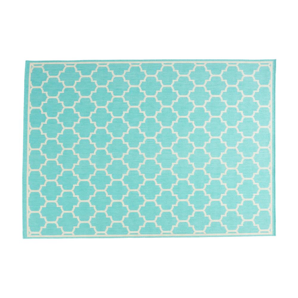 Mig Area Rug, Rectangular 5 x 7, Handcrafted Teal, Ivory Indoor Outdoor