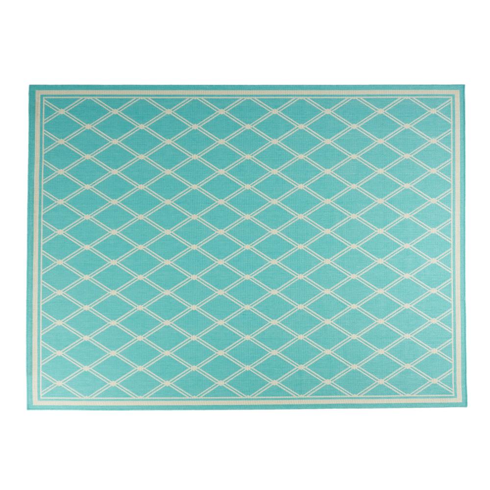Mig Area Rug, Rectangular 8 x 10, Teal Blue and Ivory, Indoor Outdoor