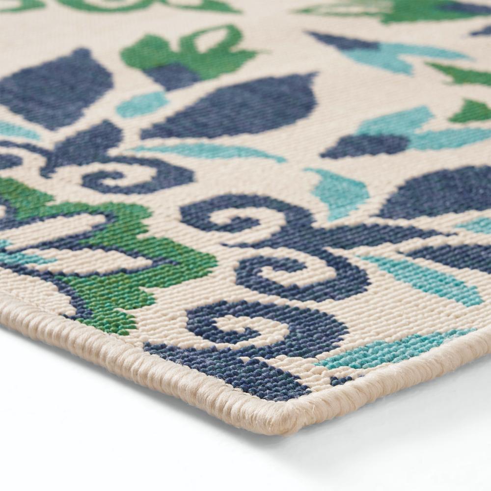 Dian Area Rug, 5 x 7 Ivory and Blue Indoor Outdoor, Medallion Pattern -BM321223