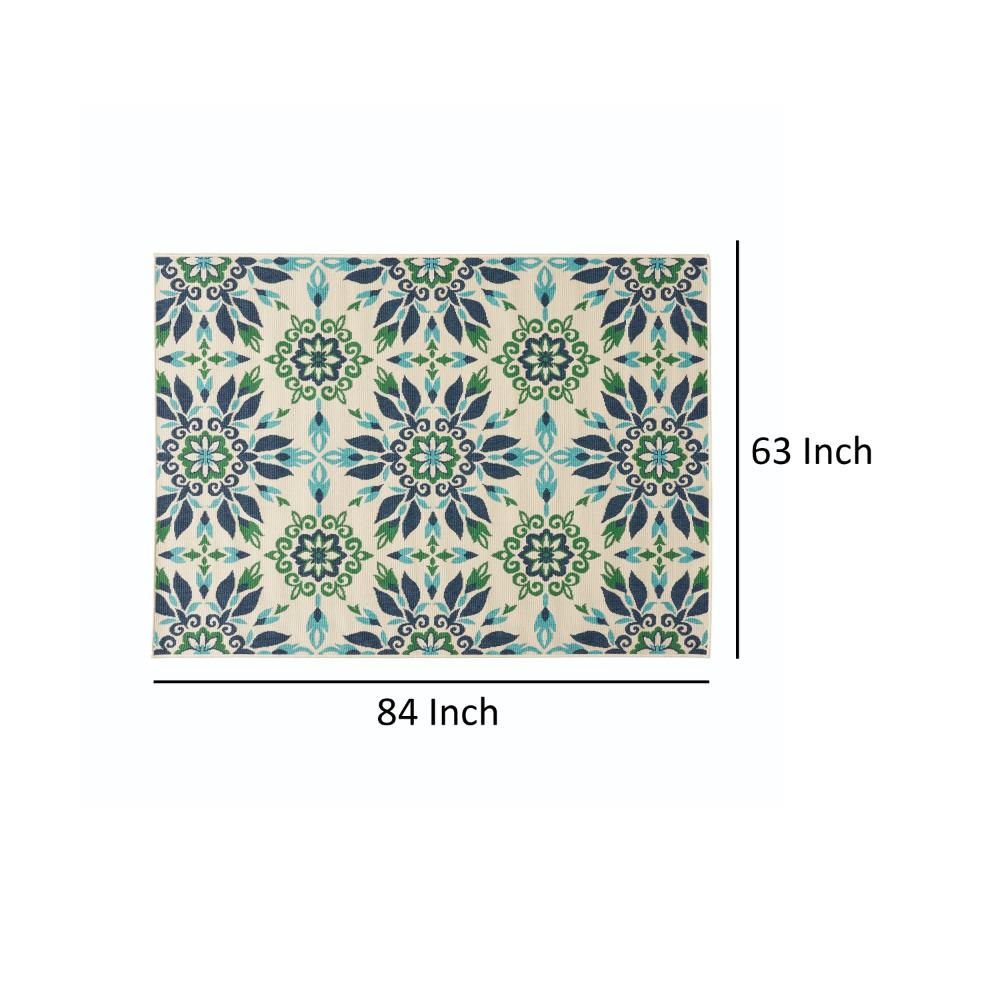 Dian Area Rug, 5 x 7 Ivory and Blue Indoor Outdoor, Medallion Pattern -BM321223