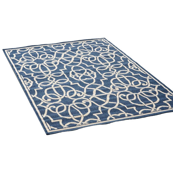 Dian Area Rug 5 x 8, Dark Blue, Ivory Indoor Outdoor, Argyle and Trellis -BM321224