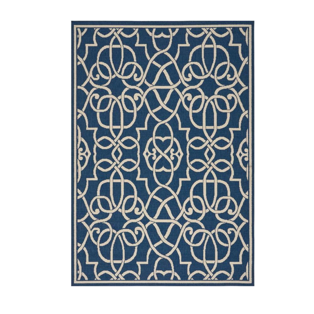 Dian Area Rug 5 x 8, Dark Blue, Ivory Indoor Outdoor, Argyle and Trellis