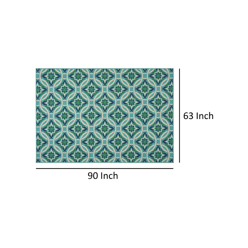 Dian 5 x 8 Area Rug, Blue, Green, White Indoor Outdoor, Intricate Design -BM321225