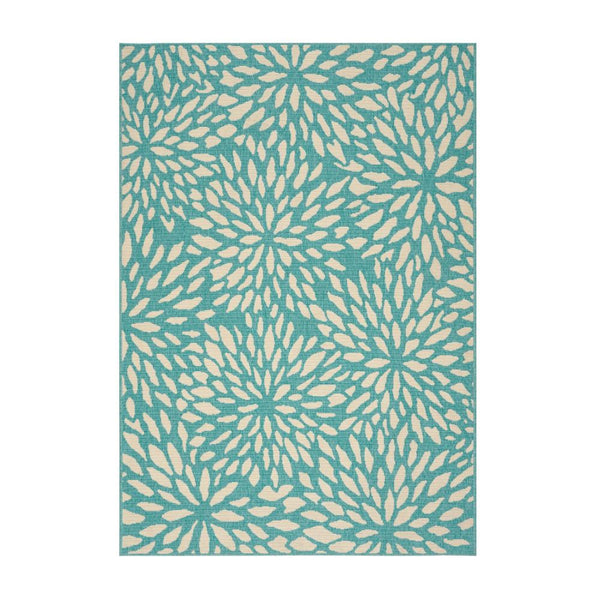 Dian Area Rug, Rectangular 5 x 8, Blue, Ivory Indoor Outdoor, Floral Design