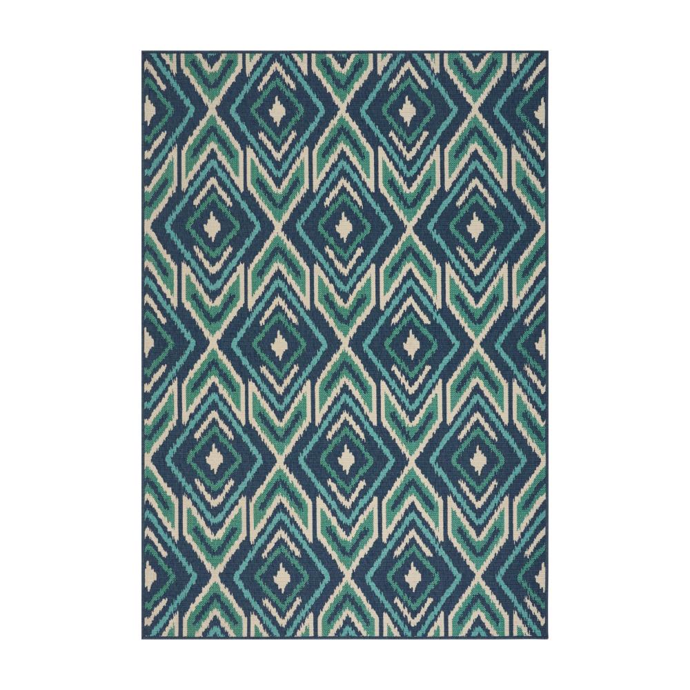 Dian 5 x 8 Area Rug, Navy Blue Indoor Outdoor, Ikat and Checkered Design