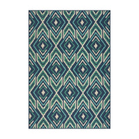 Dian 5 x 8 Area Rug, Navy Blue Indoor Outdoor, Ikat and Checkered Design