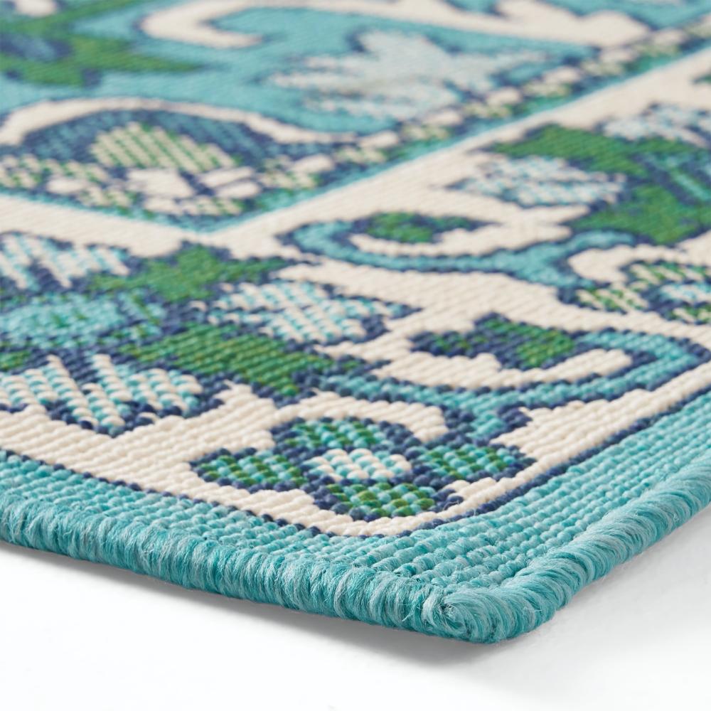 Dian Area Rug, 5 x 7, Ivory and Blue Indoor Outdoor, Medallion Design -BM321229