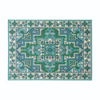 Dian Area Rug, 5 x 7, Ivory and Blue Indoor Outdoor, Medallion Design