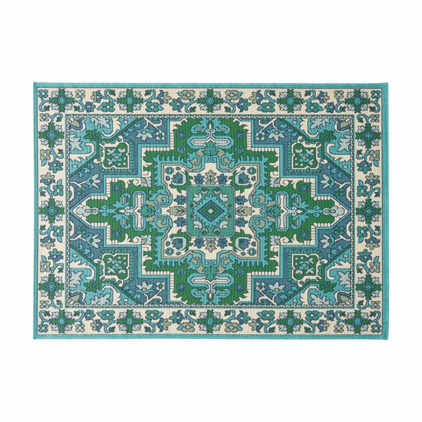Dian Area Rug, 5 x 7, Ivory and Blue Indoor Outdoor, Medallion Design