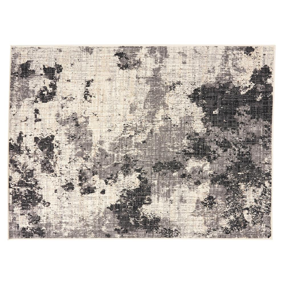 Mike Area Rug, 5 x 7, Black and Ivory, Indoor Outdoor, Abstract Design