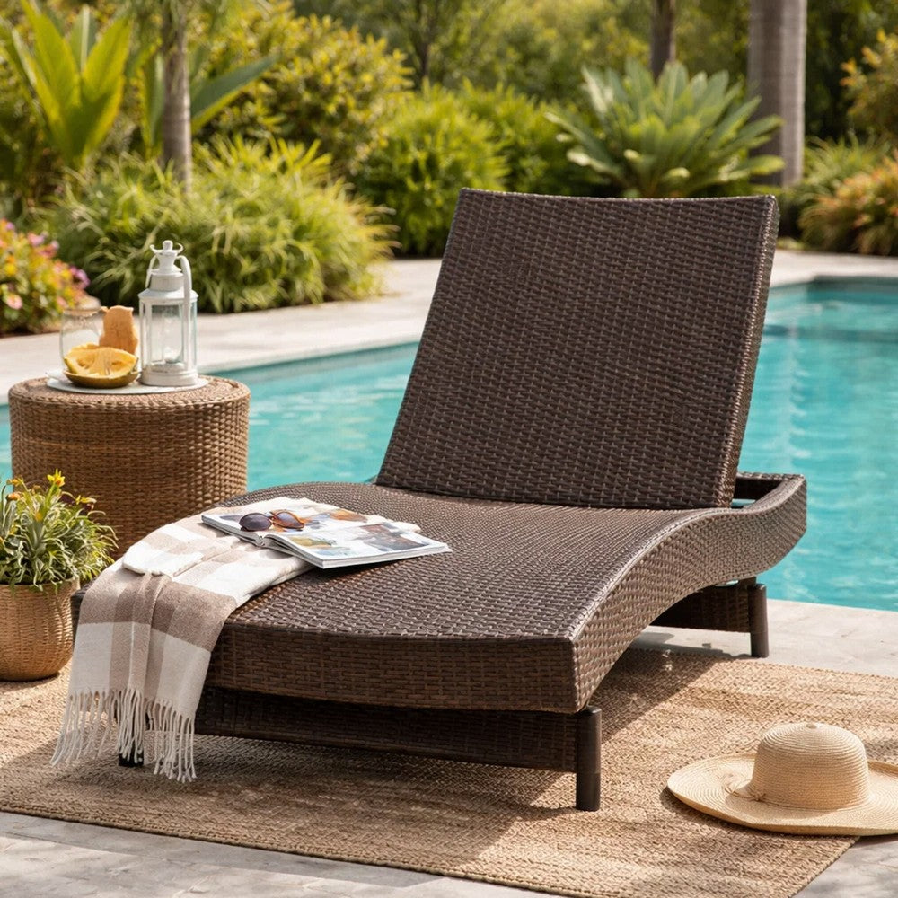 Mach Chaise Lounger, Dark Brown Rattan Wicker Frame, Outdoor, 79 Inch -BM321242