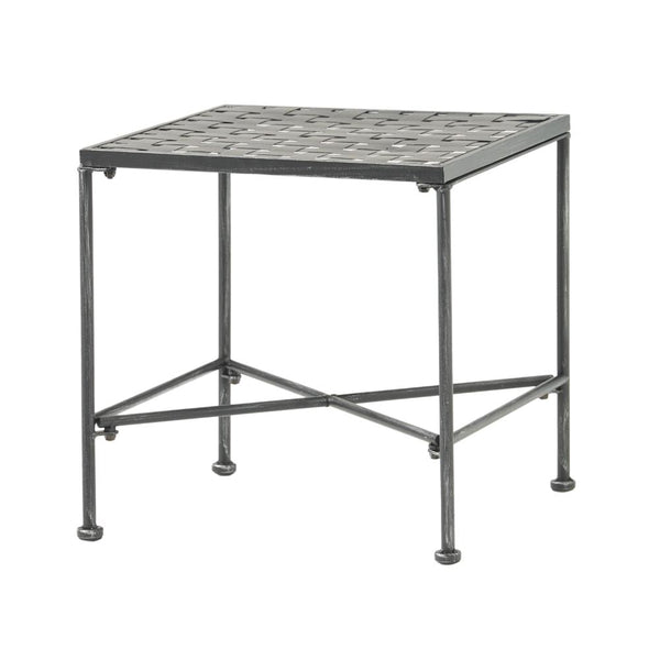 Lucia Side End Table, Black, Silver Outdoor Iron Frame, Square 18 Inch -BM321248