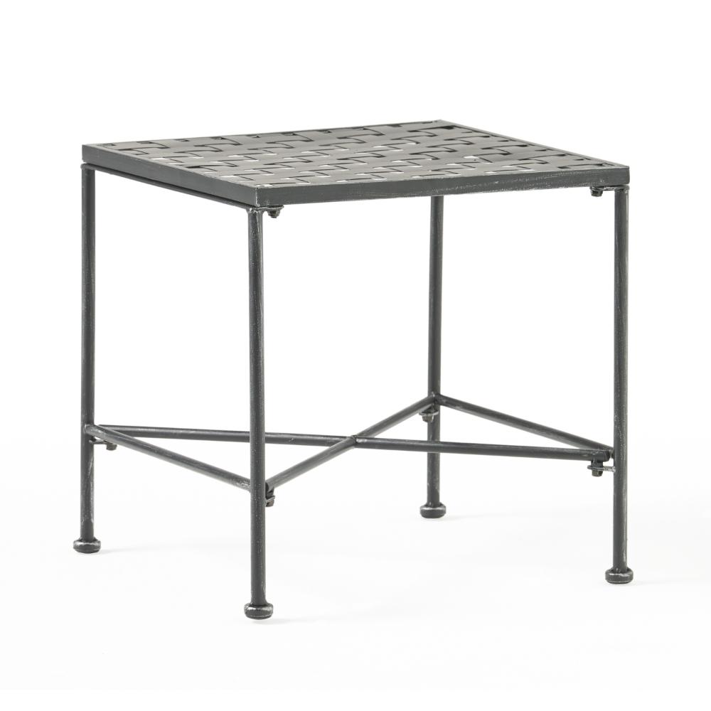 Lucia Side End Table, Black, Silver Outdoor Iron Frame, Square 18 Inch -BM321248