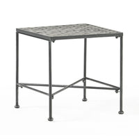 Lucia Side End Table, Black, Silver Outdoor Iron Frame, Square 18 Inch -BM321248