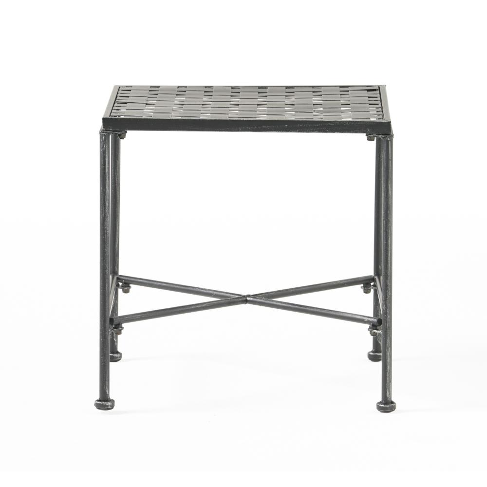 Lucia Side End Table, Black, Silver Outdoor Iron Frame, Square 18 Inch