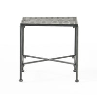 Lucia Side End Table, Black, Silver Outdoor Iron Frame, Square 18 Inch