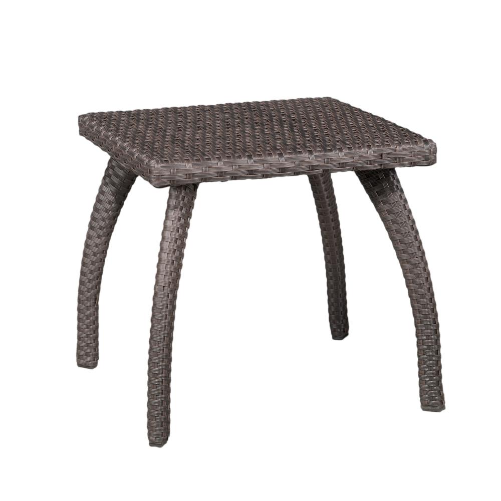 Honi Side End Table, Square 19 Inch Brown Outdoor Rattan, Iron, Curved Legs -BM321250