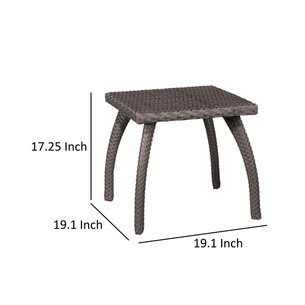 Honi Side End Table, Square 19 Inch Brown Outdoor Rattan, Iron, Curved Legs -BM321250