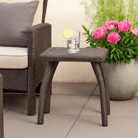 Honi Side End Table, Square 19 Inch Brown Outdoor Rattan, Iron, Curved Legs -BM321250