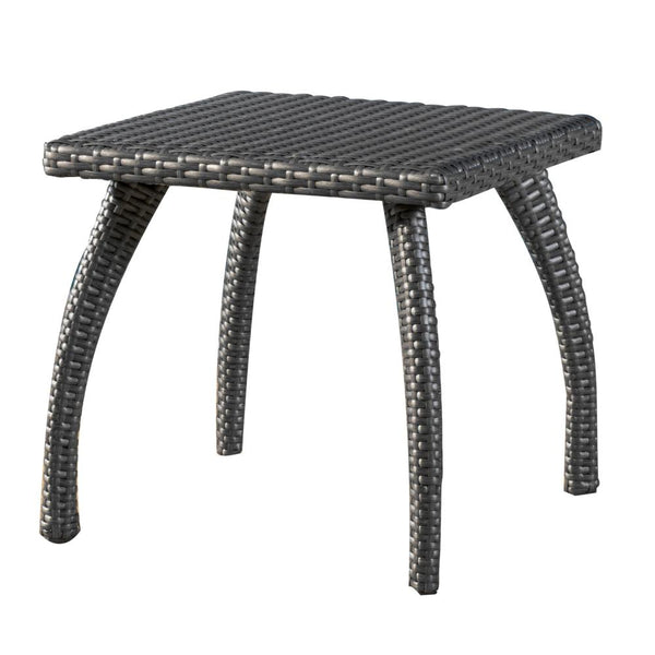 Honi Side End Table, Square 19 Inch, Gray Outdoor Rattan, Iron, Curved Legs -BM321251