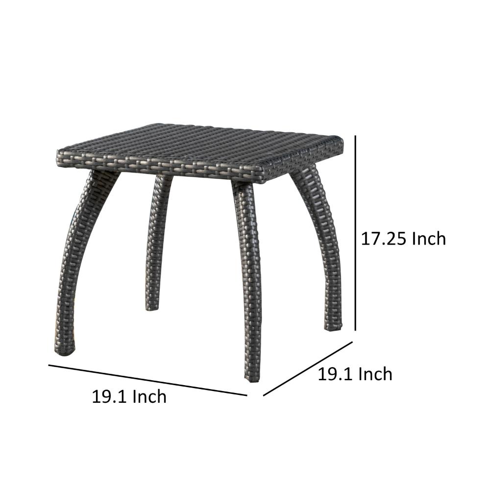 Honi Side End Table, Square 19 Inch, Gray Outdoor Rattan, Iron, Curved Legs -BM321251