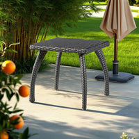 Honi Side End Table, Square 19 Inch, Gray Outdoor Rattan, Iron, Curved Legs -BM321251