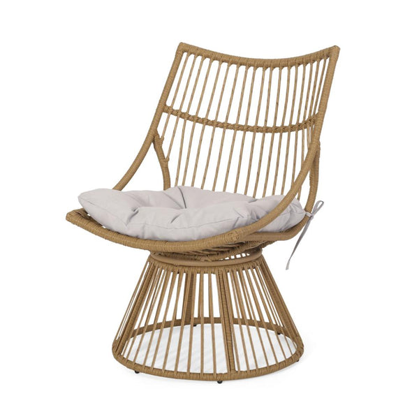 Laine 2 Piece Side Table and Chair Set, Light Brown Outdoor Faux Rattan -BM321252