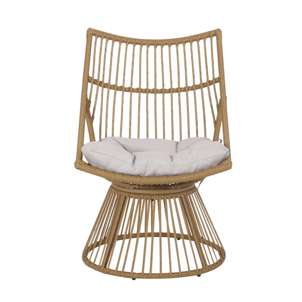 Laine 2 Piece Side Table and Chair Set, Light Brown Outdoor Faux Rattan -BM321252