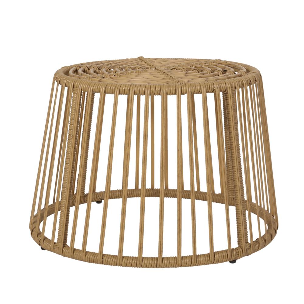 Laine 2 Piece Side Table and Chair Set, Light Brown Outdoor Faux Rattan -BM321252