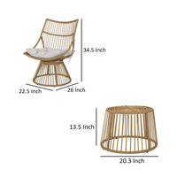 Laine 2 Piece Side Table and Chair Set, Light Brown Outdoor Faux Rattan -BM321252
