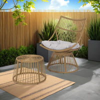 Laine 2 Piece Side Table and Chair Set, Light Brown Outdoor Faux Rattan -BM321252